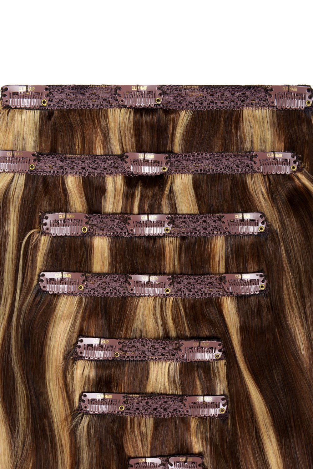 Double Wefted Full Head Clip in Human Hair Extensions - Chocolate Honey (#4/27)