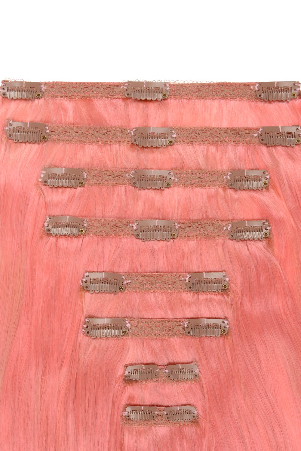 Double Wefted Full Head Remy Clip in Human Hair Extensions - Pink