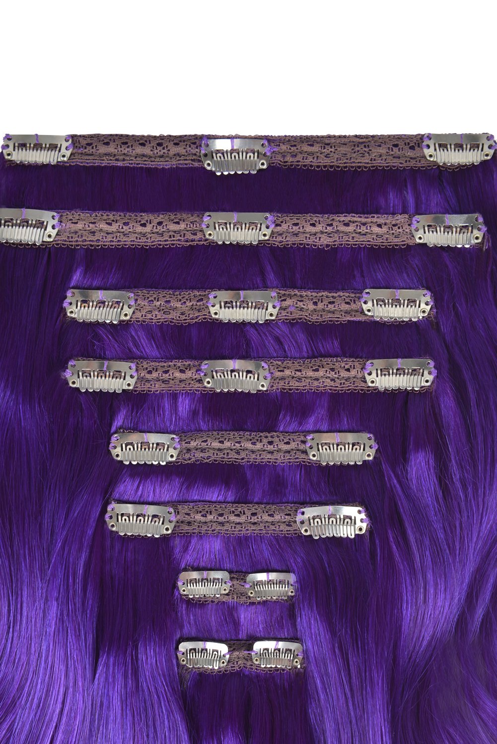 Double Wefted Full Head Remy Clip in Human Hair Extensions - Purple