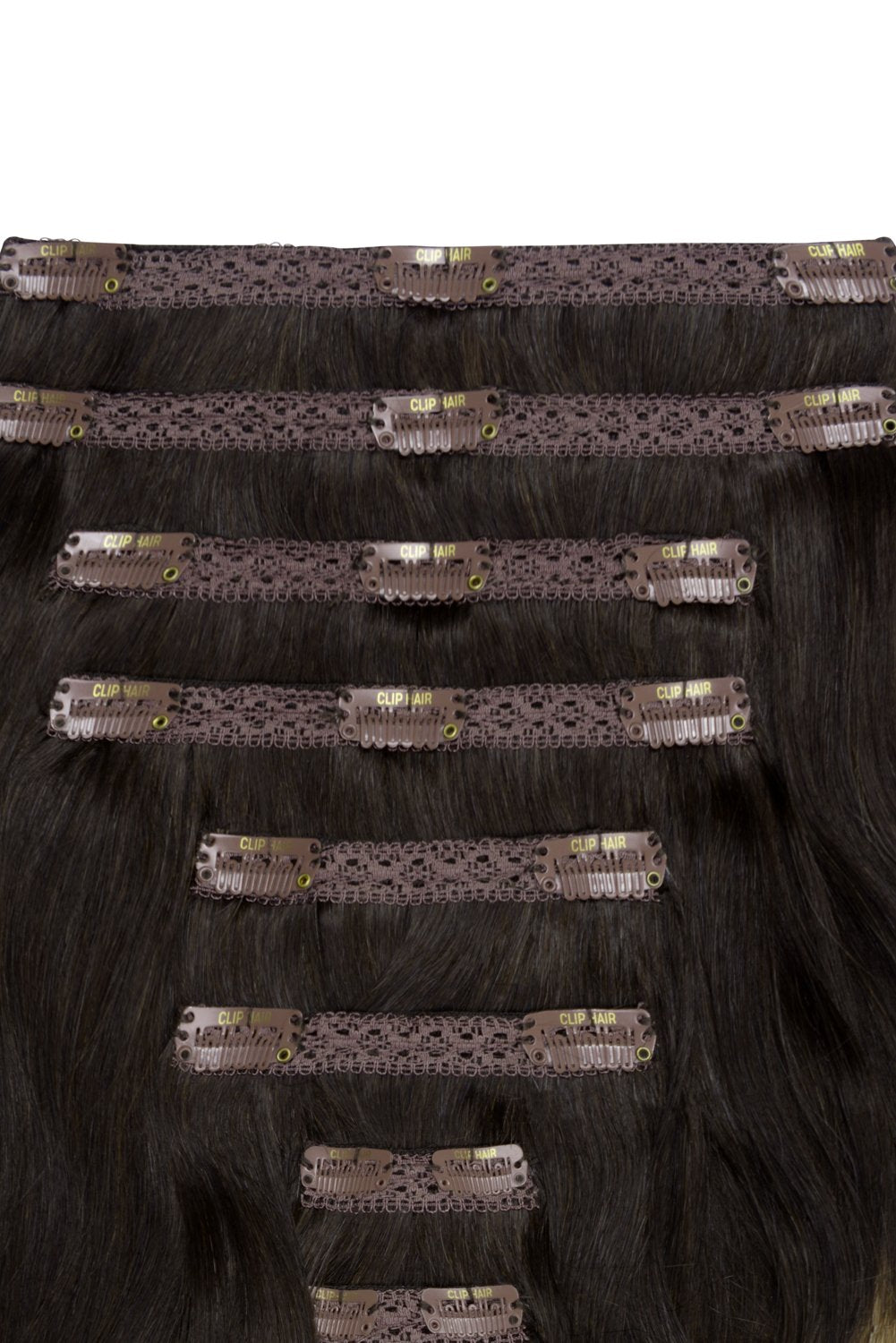 Double Wefted Full Head Remy Clip in Human Hair Extensions - Dark Brown/Silver Ombre (#T2/SG)