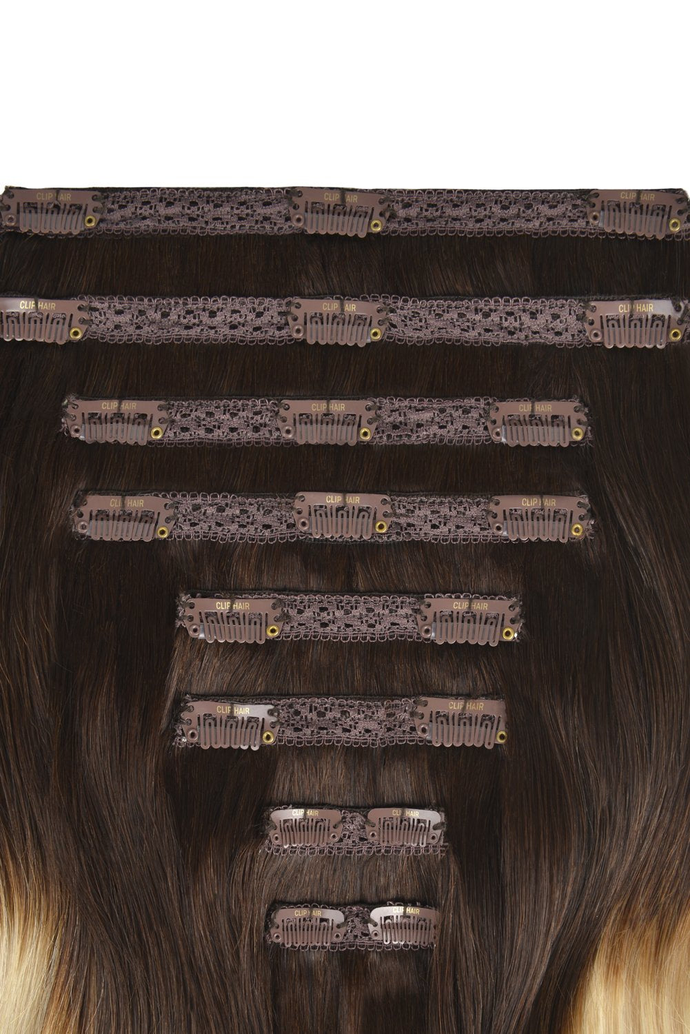 Clip-in-Echthaarverlängerungen aus Remy-Echthaar mit doppelter Tresse für den ganzen Kopf – Ombre/Ombre (#T4/613)