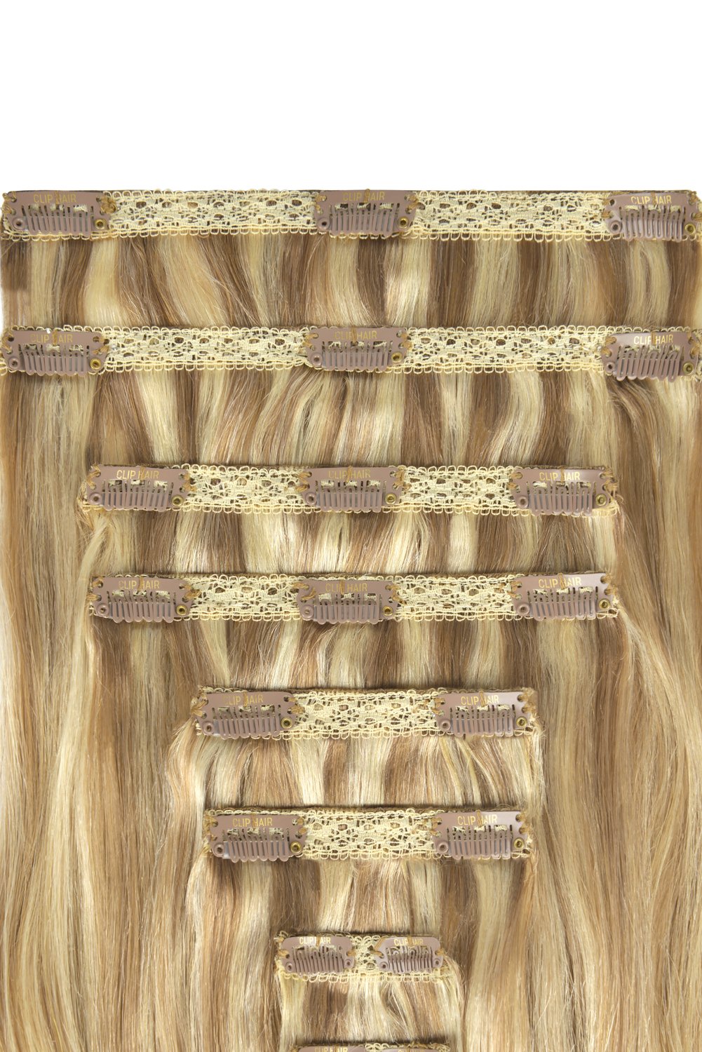 Double Wefted Full Head Remy Clip in Human Hair Extensions - ombre/Ombre (#T18/613)