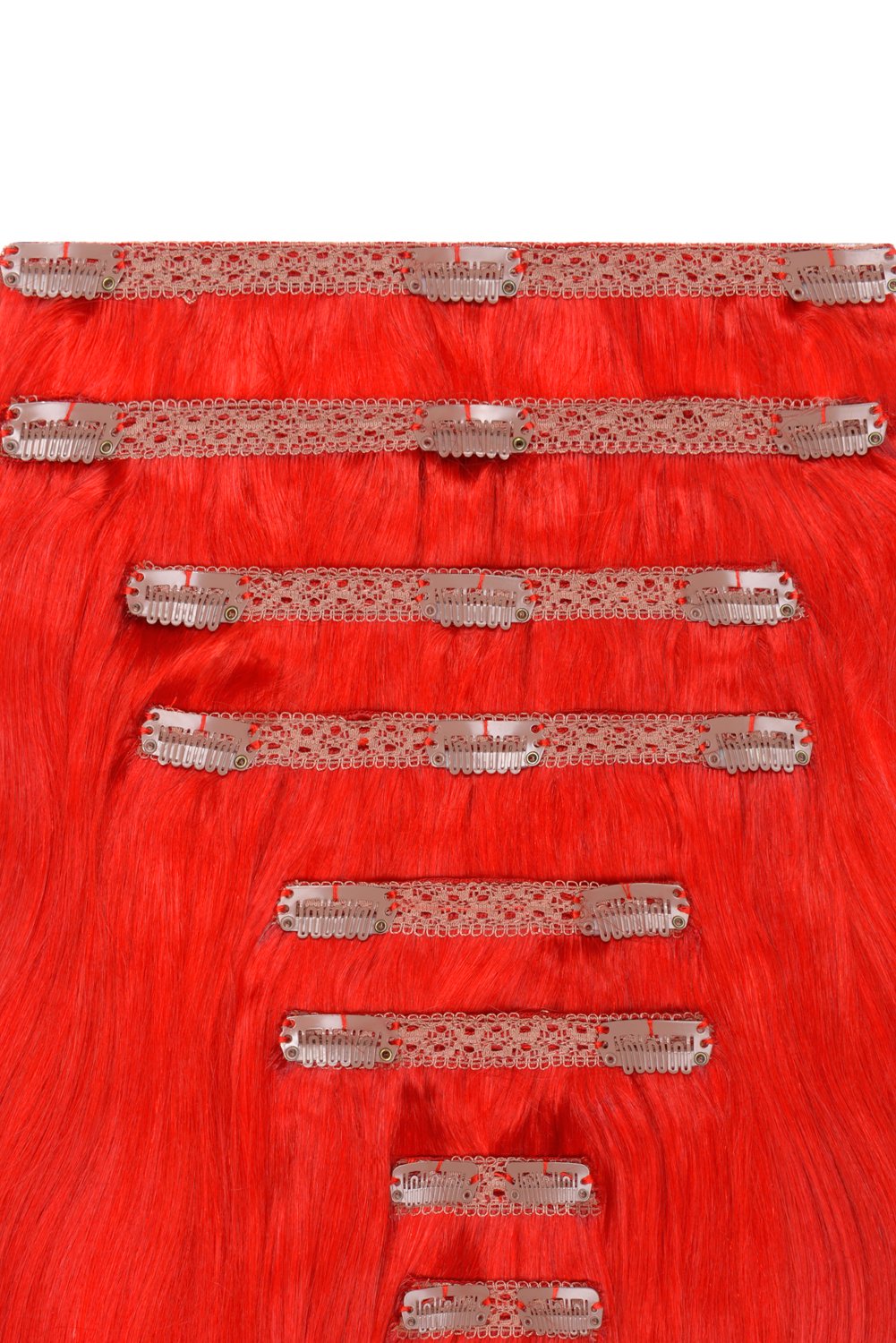 Double Wefted Full Head Remy Clip in Human Hair Extensions - Bright Red