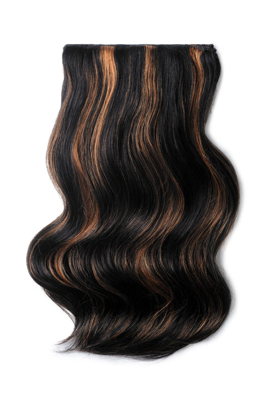 Full Head Remy Clip in Human Hair Extensions - Natural Black/Auburn Mix (#1B/30)