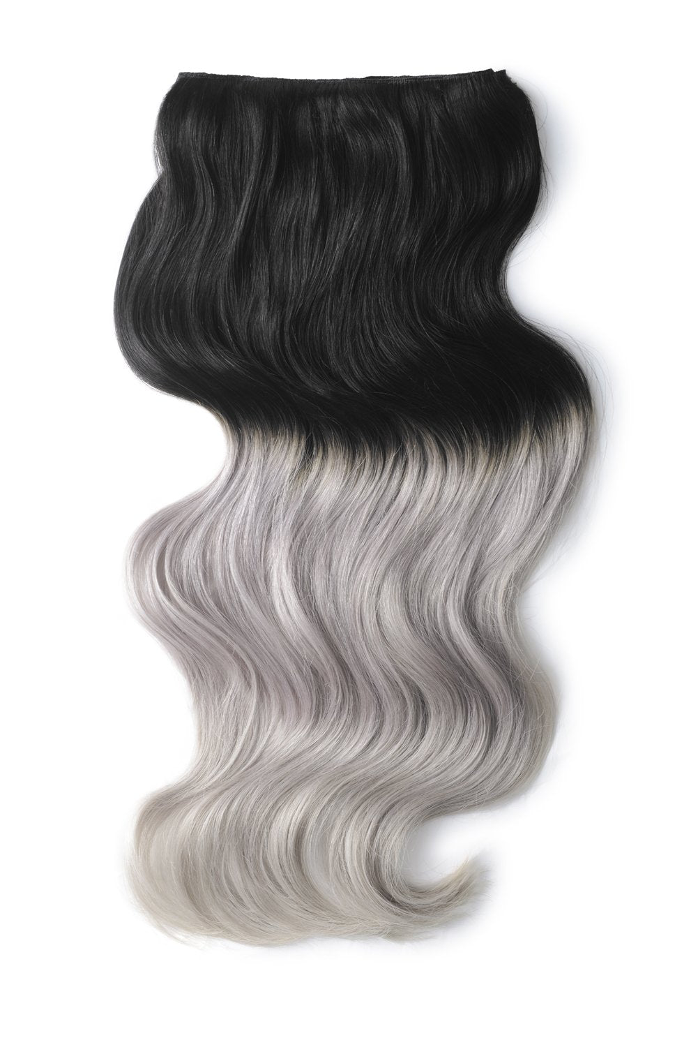 Double Wefted Full Head Remy Clip in Human Hair Extensions - Silver Black Ombre (#T1B/SG)