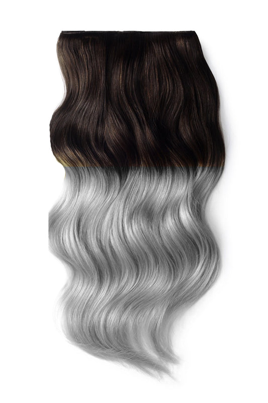 Full Head Remy Clip in Human Hair Extensions - Dark Brown/ Silver Hair (#T2/SG)