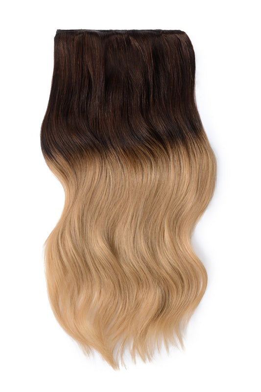 Clip in extensions  ombre medium brown Strawberry Blonde Shade #T4/27