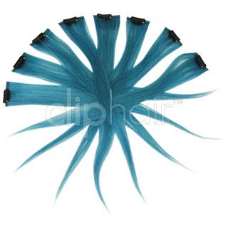15 Inch Remy Clip in Human Hair Extensions Highlights / Streaks - Turquoise