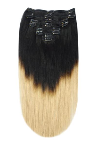 Hair Extensions Clip In Ombre Jet Black Blonde Shade #T1/27