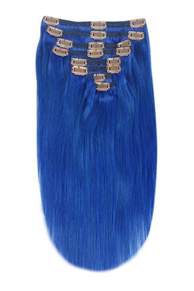 vibrant blue clip in human hair extensions 