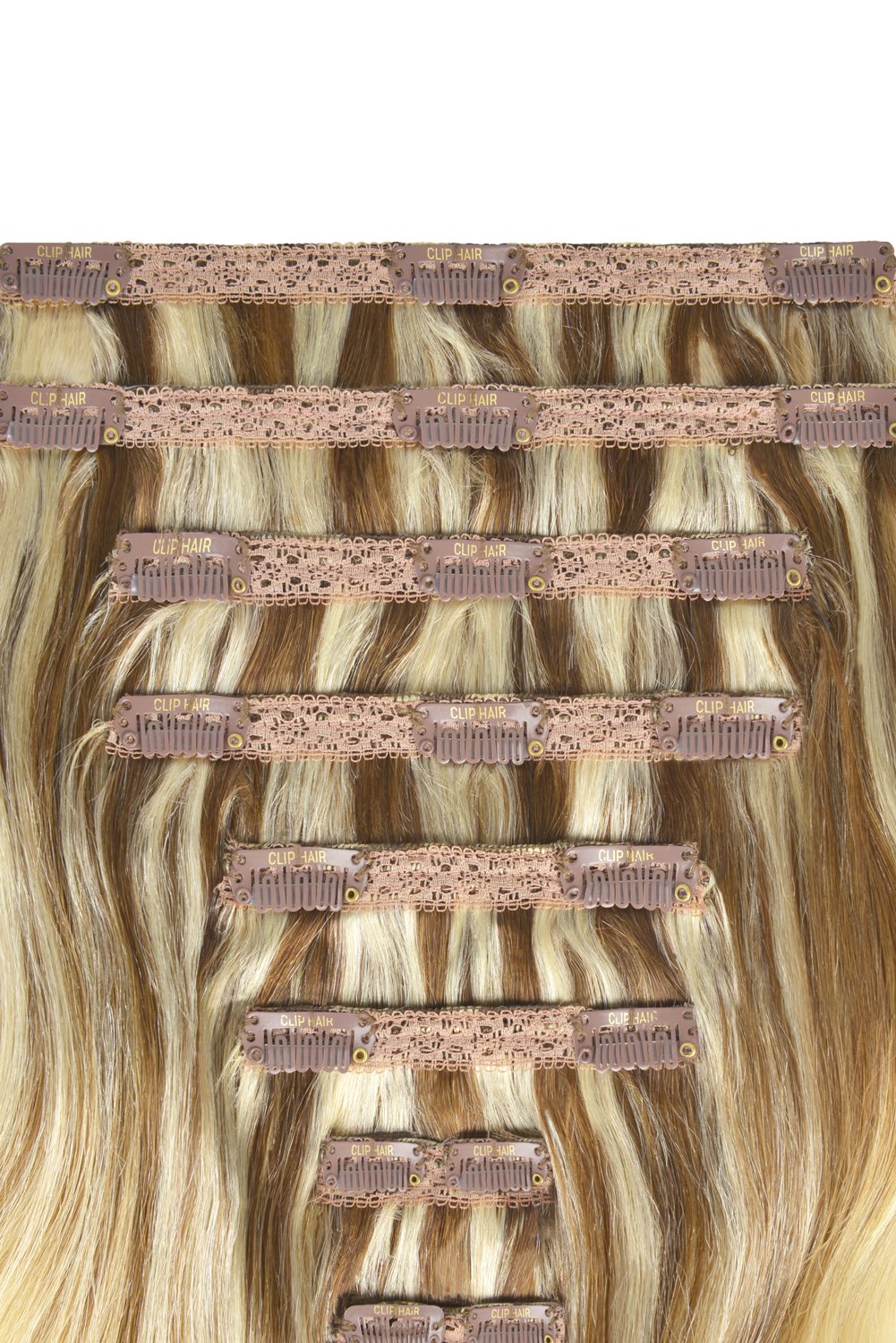Clip-in-Echthaarverlängerungen aus Remy-Echthaar mit doppelter Tresse für den ganzen Kopf – Ombre/Ombre (#TP6/613)