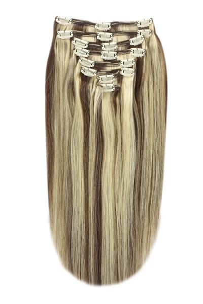 Full Head Remy Clip in Human Hair Extensions - Cookies & Cream (#4/613)