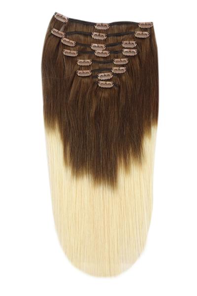 ombre hair extensions clip in shade Medium brown bleach blonde 