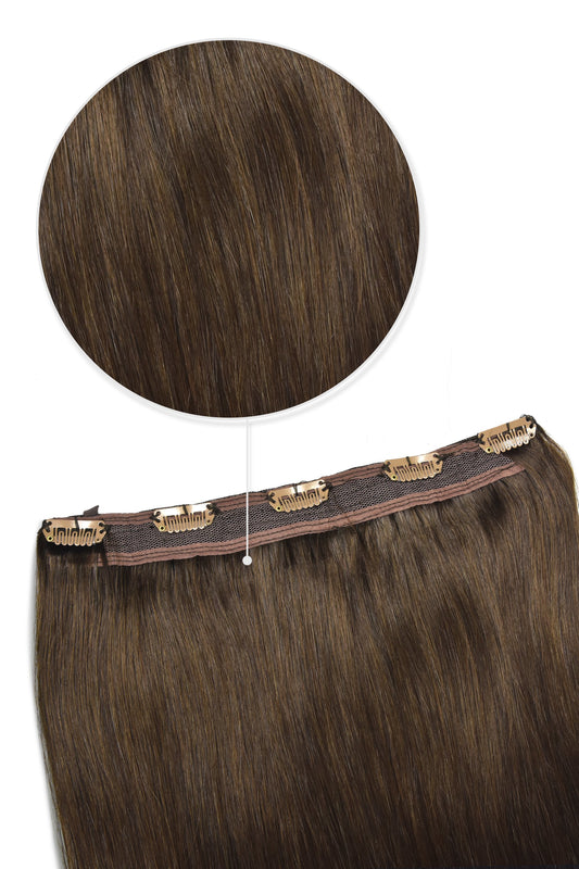 one piece clip in hair extensions quad weft medium brown