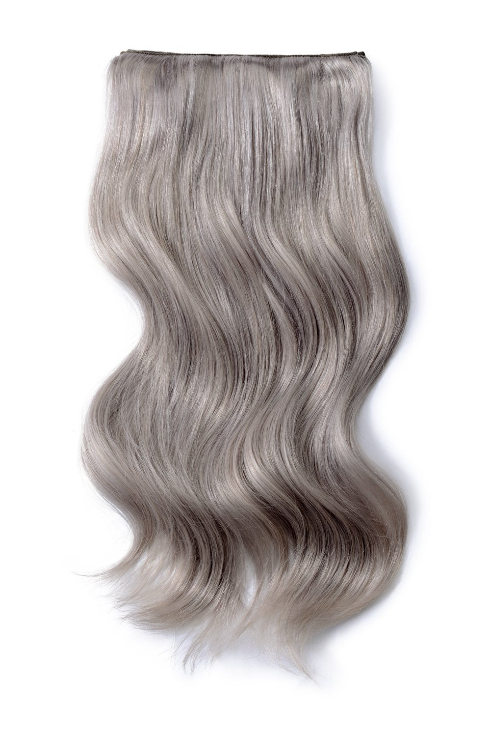 Double Wefted Full Head Remy Clip in Human Hair Extensions - Silver/Grey Hair (#SG)