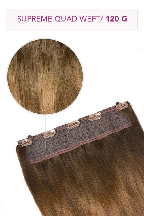 Weiche, bronzefarbene Balayage Supreme Quad Weft einteilige Clip-In-Haarverlängerungen