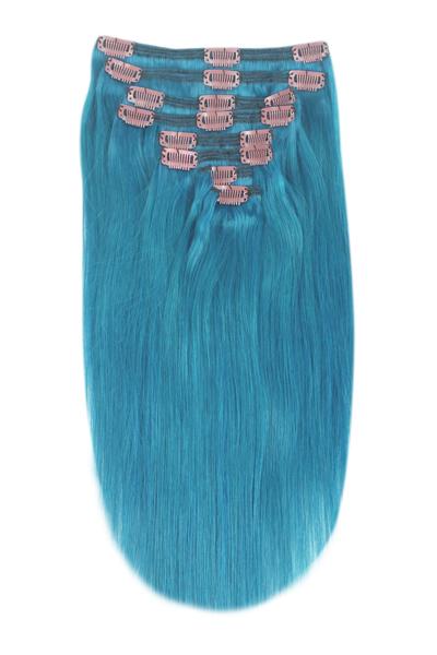 turquoise teal hair extensions human hair clip in 