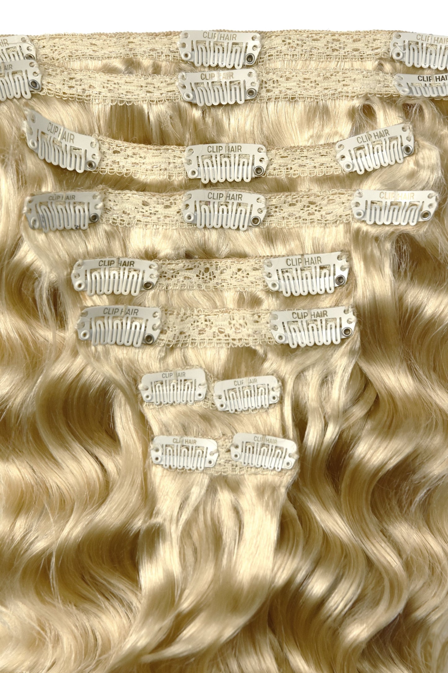 Wavy Full Head Remy Clip in Human Hair Extensions - Bleach Blonde (#613)