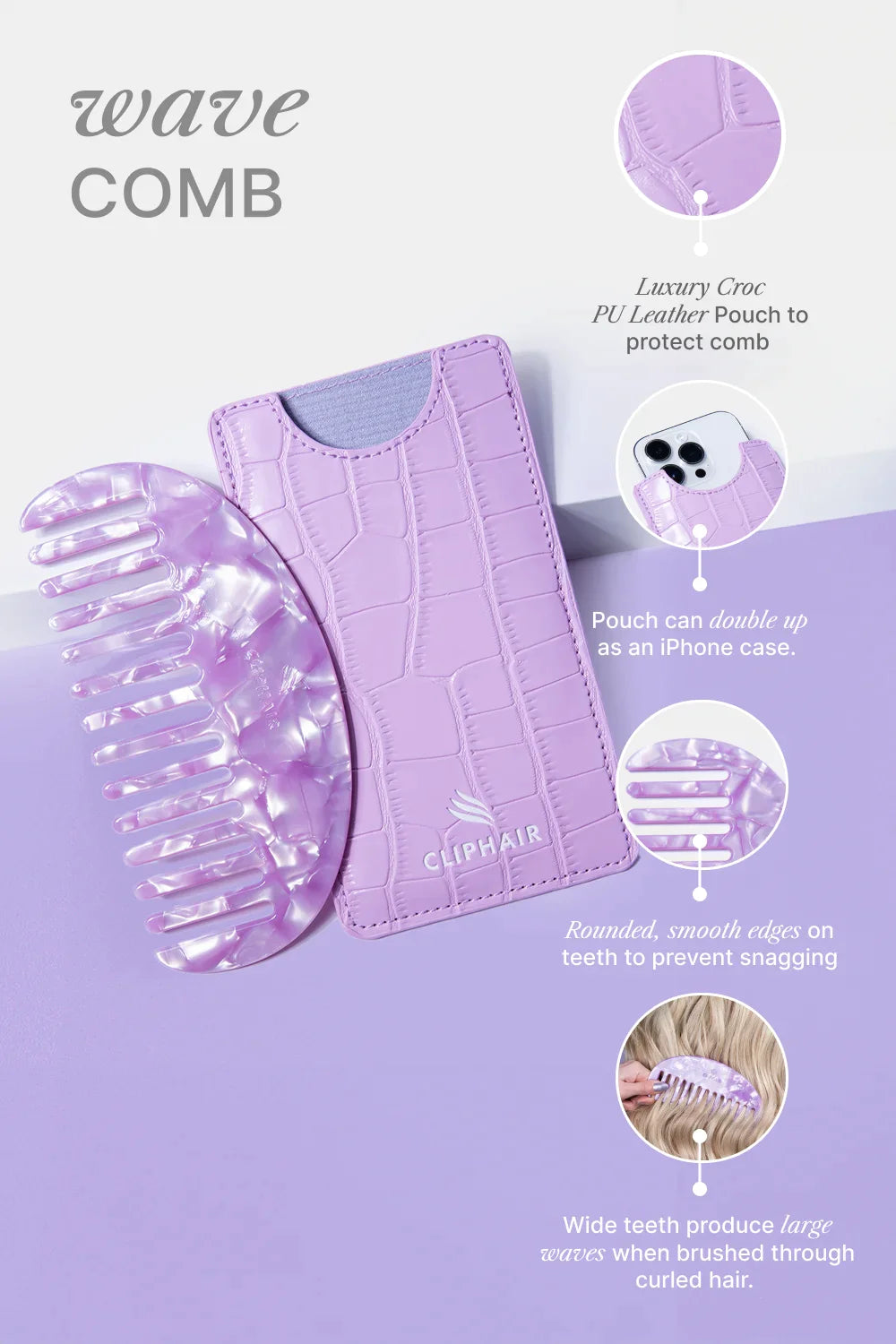 Wave comb and pouch infographics